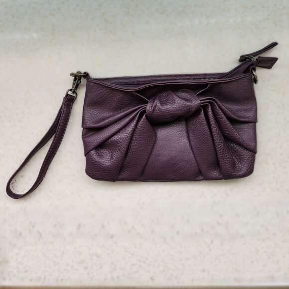 Tie Front Wristlet Clutch Purse in Dark Purple - Picture 7 of 7